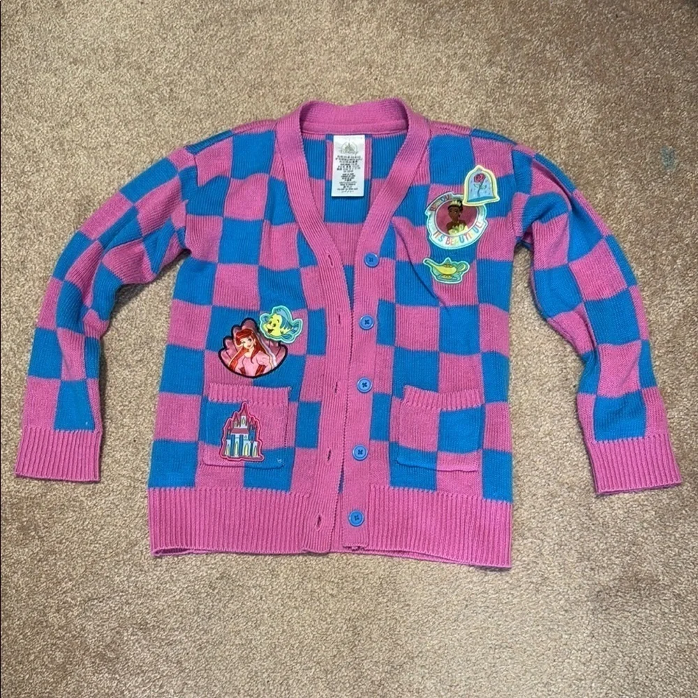Disney Pink and Blue Checkered Sweater with Whimsical Details